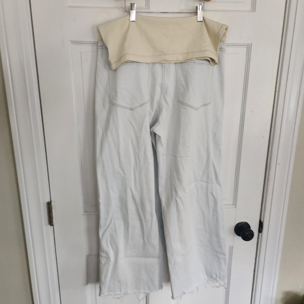 Pinkblush Light Blue Distressed Open Knee Cropped Wide Leg Maternity Jeans - Picture 7 of 12